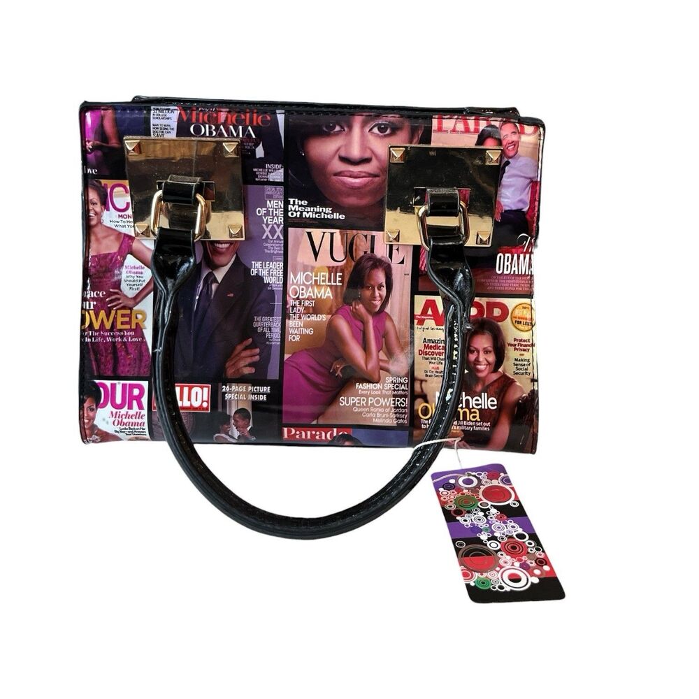 Michelle Obama Magazine Cover Collage Vinyl Purse Bag Shoulder Crossbody 10 x 8"